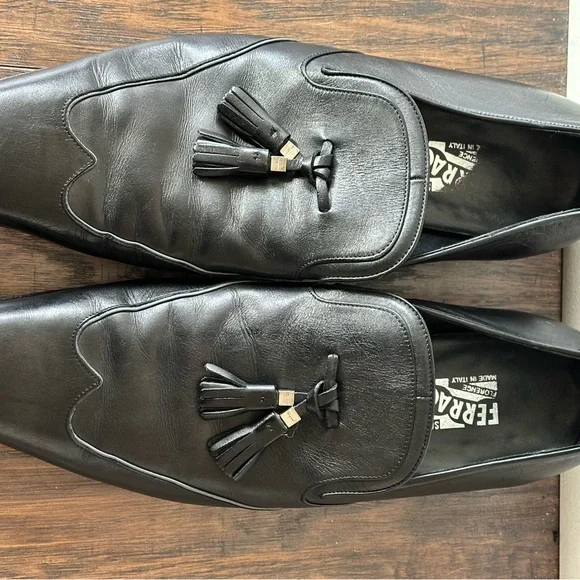Salvatore Ferragamo Black Leather Tassel Loafers